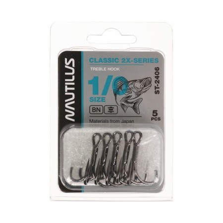 The triple hook Nautilus Treble 2x-Series 2406, BN color, No. 1/0, 5 pcs.