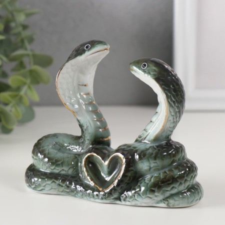 Souvenir Ceramics "Two Cobra with Heart" Green with gold 4.2x1.2x9.4 cm-3