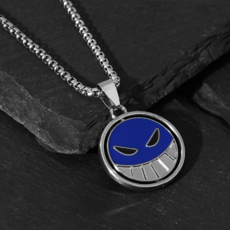 The pendant "Emoji" is insidious, the color is black and blue in silver, 70 cm