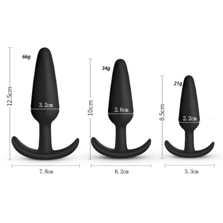A set of anal traffic jams, cone, 3 pieces, Soft silicone, D = 19; 24; 31 mm, black-5