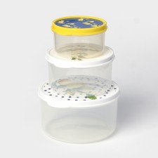 A set of food containers of the Dolyan Lemons, 3 pcs: 150 ml, 300 ml, 500 ml, round