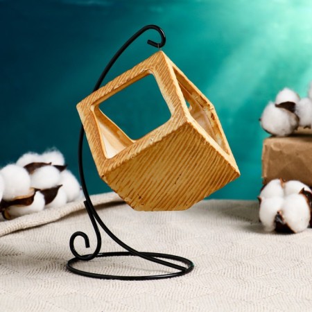 Pot on the stand "Cube" beige, 11x11x12cm-1