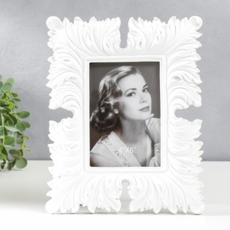 Polystone photo frame 10x15 cm "lush leaves" white 26x20 cm