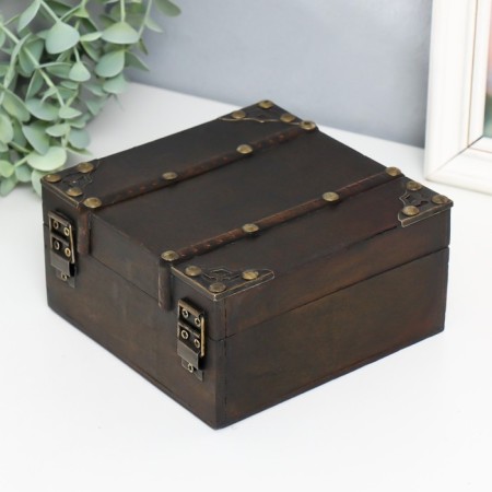 Casket wood chest "Galleya" with rivets 15x15x7.5 cm-3