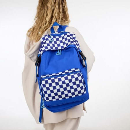 School backpack from textiles, 5 pockets, blue color-6