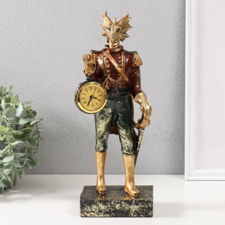 Polystone souvenir with clock "Golden Dragon in Kamisole, with a sword" 12x9x32 cm