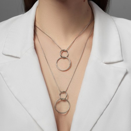 Pendant "chain" melancholy, plexus circles and ovals, color silver, 60 cm-3