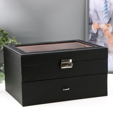 Casket for a double leatherette clock "Dark Night" matte 25.5x20x14.5 cm