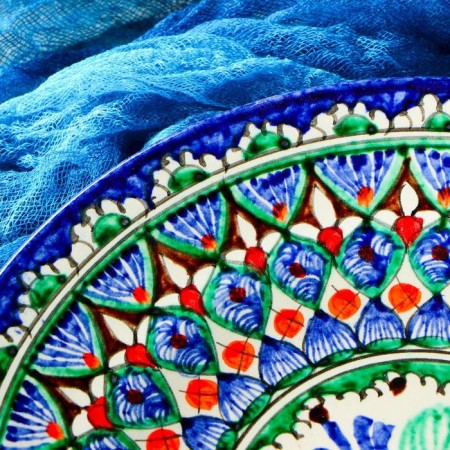 Plate of the Rishtan ceramics "Flowers", 22 cm, blue-3