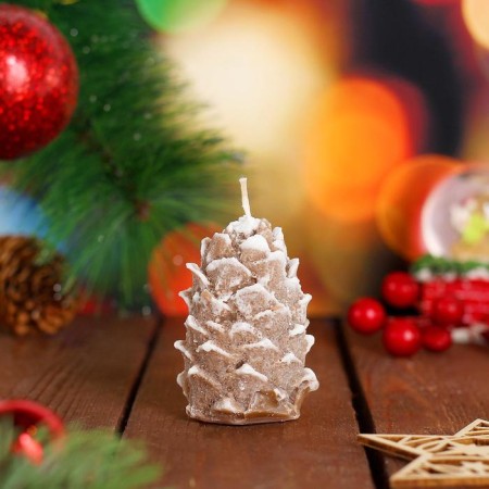 New Year's candle "Kedrovaya bump", 7 cm, brown with white, mix