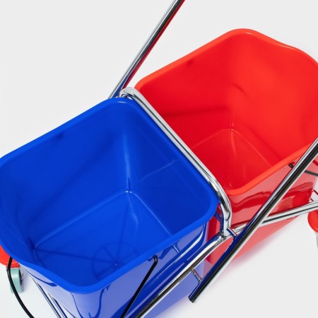 Cleaning trolley with vertical spin, two buckets of 25 liters, on wheels, chrome frame-4