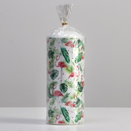 Candle - Flamingo cylinder, 8x20 cm, white-1