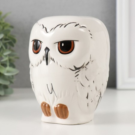 Piggy bank Ceramics "White North Eagle owl" 10.5x9x12.5 cm-3