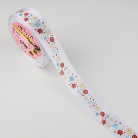 A satin ribbon "Snow carnival", 25 mm, 23 ± 1 m, white color-1