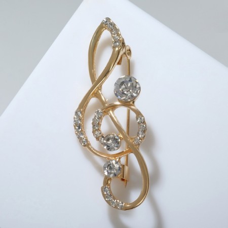 Brooch "Violin key" elegant, white color in gold-2