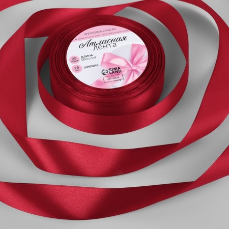 Satin tape, 25 mm × 23 ± 1 m, deep red color No. 33