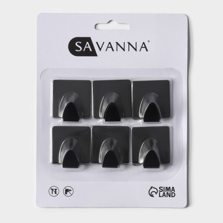 A set of metal self -adhesive hooks Savanna Black Loft Box, 6 pcs, 3.5 × 3.8 × 1.8 cm-4