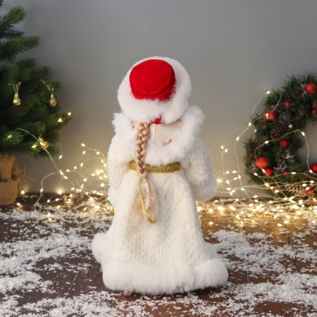 Snow Maiden "chic" in a white-red fur coat and mittens, moves, 40 cm-2