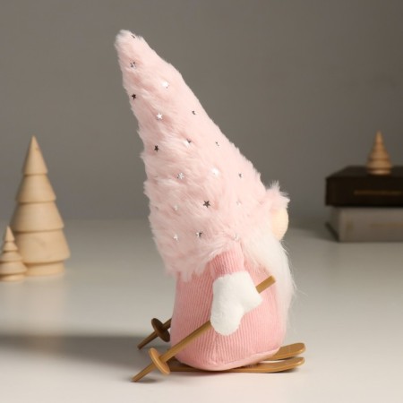 Interior doll "Dwarf in pink with ski skiing" 24 cm-4