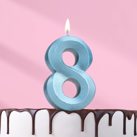 Candle in the Cake "Fine", number "8", blue metallic, 6.5 cm