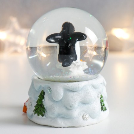 Souvenir Polystone Water Ball "Penguin in the Snow" 7x6.7x8.8 cm-2