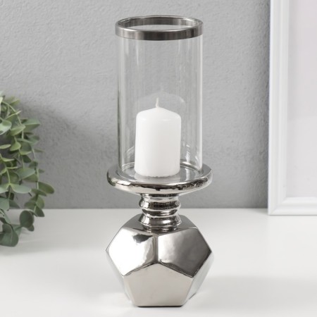 Ceramics candlestick, glass per 1 candle "Eye" d = 7.5 cm silver 10.5x10.5x27 cm-4