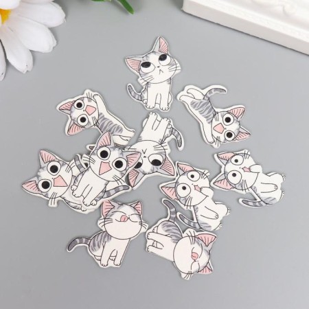 Decor for creativity tree "Striped cats" set 10 pcs 2.1x1.3 cm