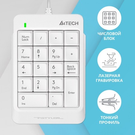 Numeric block A4Tech FSHELER FK13P White USB SLIM for laptop (FK13P White)-1