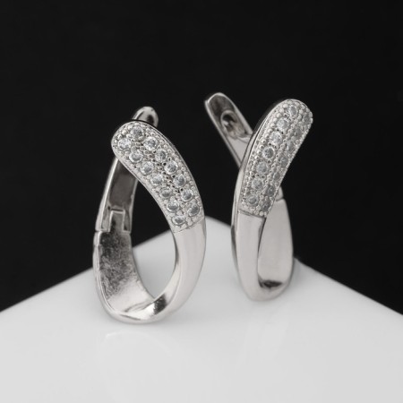 Earrings with rhinestones "Magic" curl, white color in silver-2