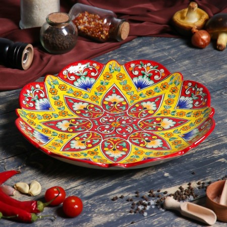 Largan Rishtan ceramics "Flowers", 32 cm, red, corrugated-3