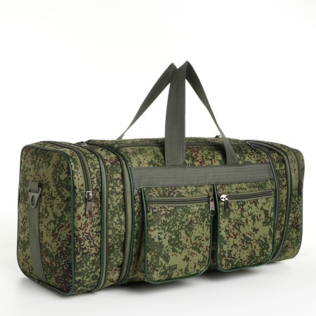 Road bag on a zipper, with an increase, 4 outer pockets, a long belt, camouflage color-2
