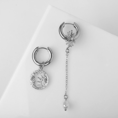 Earrings with the removable element "transformer" sun, white color in silver-1