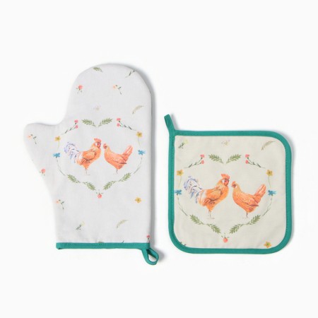 Set of kitchen. Ethel "Chicken and Rooster" mittens-output 20x28cm, capture 19x19cm, 100% HL-1