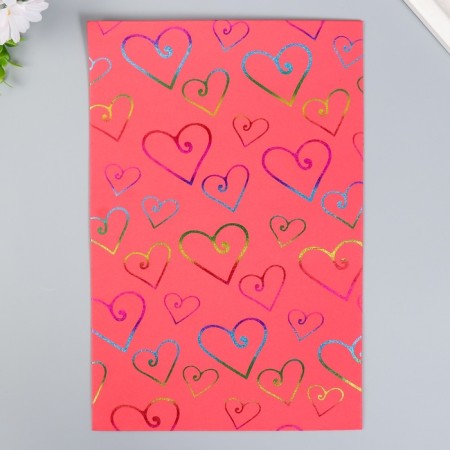 Foamiran holography "curved hearts on red" 2 mm format A4 set 5 sheets-3