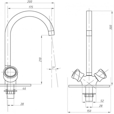 FAUZT FZS-202-39 kitchen mixer, two-wound, excess length 170 mm, chrome-2