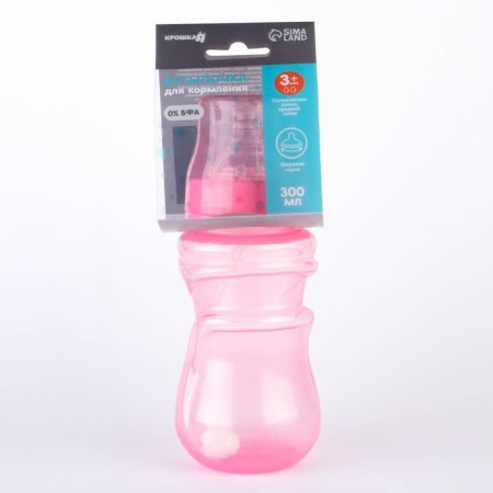 A bottle for feeding, a wide throat, medium flow, 300 ml., Pink color, +3 months-5