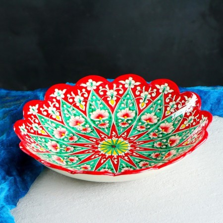 Largan Rishtan ceramics "Flowers", 33 cm, red, corrugated