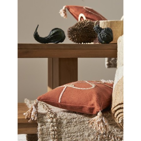 Decorative terracotta pillow with Geometry Ethnic applique, size 30x45 cm-3