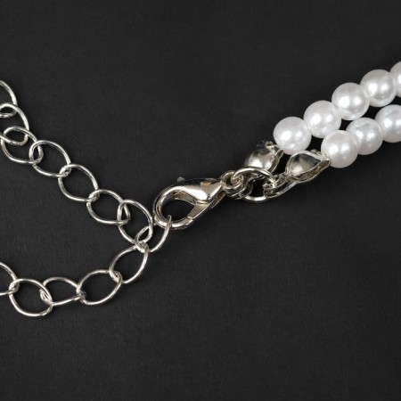 Beads "Pearl Paradise" Two threads with a suspension, white color in silver, length 38cm-3