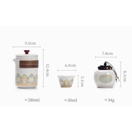 A set for a tea ceremony of 6 items per 3 people: a cup 50 ml, a kettle 280 ml, white-1
