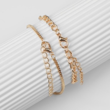 Bracelets set 2 pcs. "Snake" and a chain, white-green color in gold-2