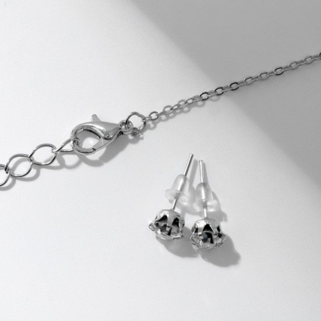 Set 2 objects: earrings, pendant “cross”, white color in silver, 43 cm-2