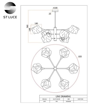 Ceiling Ceiling ST LUCE. SL1175.302.06. Portici. 6x40 watts, E14, 83.5x83.5x56 cm, brass color-9