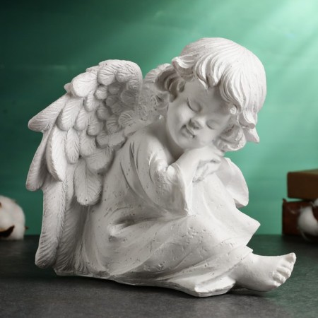 Figure "Angel with wings sits" White, 17x20x25cm