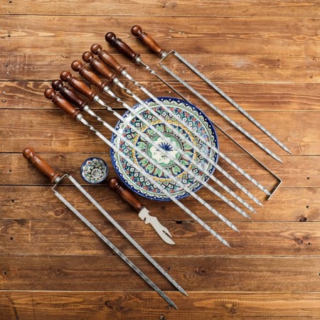 Set with skewers Gift "Shafran", 12 items, in a wooden box, shamporas 50cm-2
