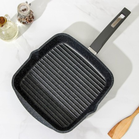 Square Square “Granite”, 26 × 26 cm, plastic handle, glass cover, anti-stick coating, color gray color-1