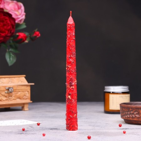 Magic candle "love magic" with grass, red, 20cm-1