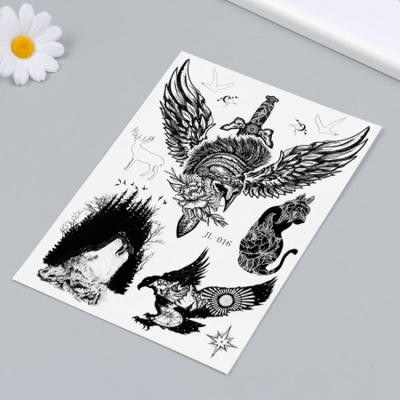Tattoo on the body black "dagger, helmet and wings" 21x14.8 cm-1