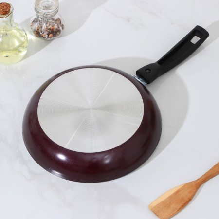 The pan "hostess", d = 24 cm, removable handle, glass cover, anti -stick coating, burgundy color-6