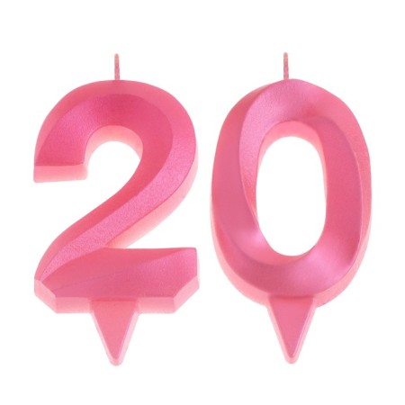 Candle in the cake jubilee "line" (set 2 in 1), number 20, pink metallic, 6.5 cm-2